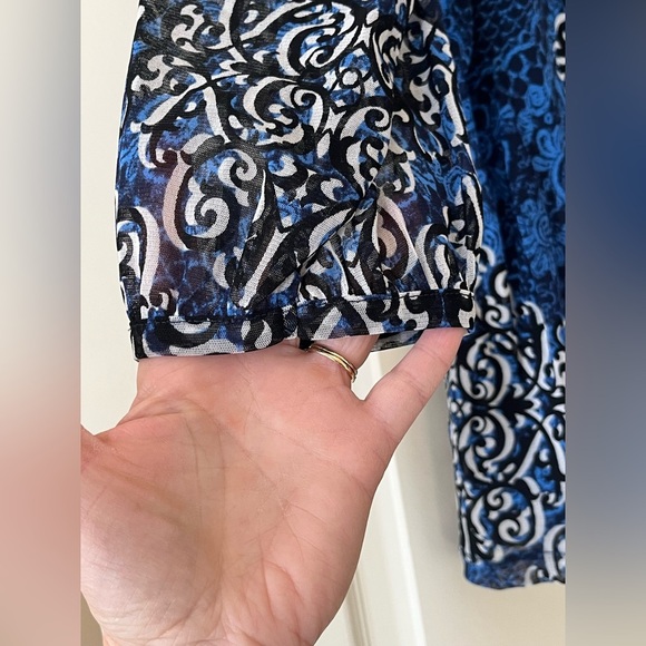 INC International Concepts Blue Cold Shoulder Blouse Women's size large - Picture 9 of 14